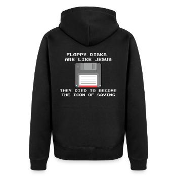 Nerd und Computer Profis - floppy disks like Jesus - Unisex Premium Bio Zip Hoodie - Schwarz - Hinten - Nico (187cm)