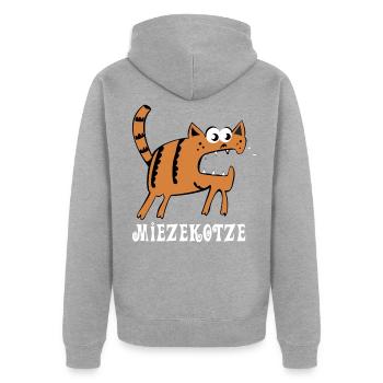 Miezekotze - Miezekatze Lustige Katze - Unisex Premium Bio Zip Hoodie - Grau meliert - Hinten - Nico (187cm)