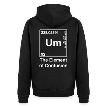 Um - Element of Confusion - Unisex Premium Organic Zip Hoodie - black - Back - Nico (187cm)