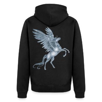 Pegasus Aufzucht - Unisex Premium Bio Zip Hoodie - Schwarz - Hinten - Nico (187cm)