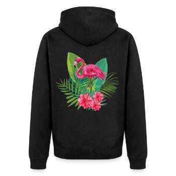 Flamingo, flowers, nature; Stylish gift idea - Unisex Premium Organic Zip Hoodie - black - Back - Nico (187cm)