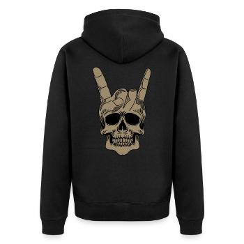 Heavy Metal Totenkopf mit Teufelshörner - Unisex Premium Bio Zip Hoodie - Schwarz - Hinten - Nico (187cm)
