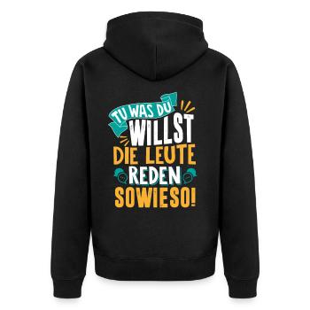 Tu was du willst Geschenk - Unisex Premium Bio Zip Hoodie - Schwarz - Hinten - Nico (187cm)