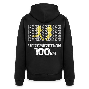 Ultramarathon 100 Kilometer Ultralaufen Geschenk - Unisex Premium Bio Zip Hoodie - Schwarz - Hinten - Nico (187cm)