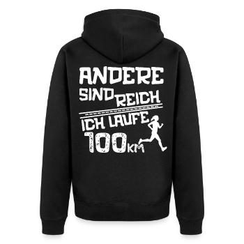 Ultramarathon 100 Kilometer Ultralaufen Geschenk - Unisex Premium Bio Zip Hoodie - Schwarz - Hinten - Nico (187cm)