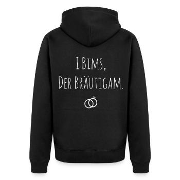 I Bims der Bräutigam Hochzeit Junggeselle - Unisex Premium Bio Zip Hoodie - Schwarz - Hinten - Nico (187cm)