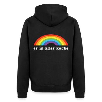 Alles Kacke Regenbogen Lustige Sprüche - Unisex Premium Bio Zip Hoodie - Schwarz - Hinten - Nico (187cm)