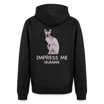 IMPRESS the SPHYNX CAT I Sarkastische Sphinx Katze - Unisex Premium Bio Zip Hoodie - Schwarz - Hinten - Nico (187cm)