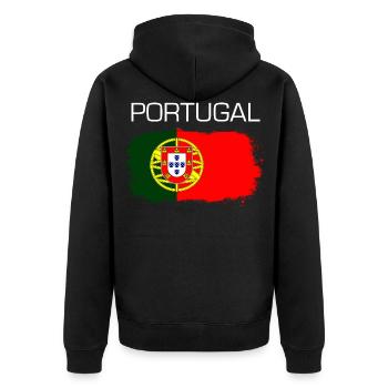 Portugal Fußball Fan Flagge Geschenk - Unisex Premium Bio Zip Hoodie - Schwarz - Hinten - Nico (187cm)