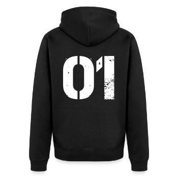 Maillot numéro 01 - Veste à capuche bio Premium Unisexe - noir - Dos - Nico (187cm)
