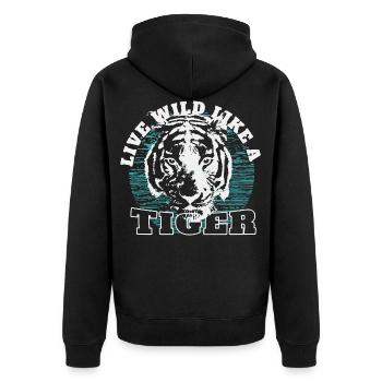 Tiger - Unisex Premium Bio Zip Hoodie - Schwarz - Hinten - Nico (187cm)