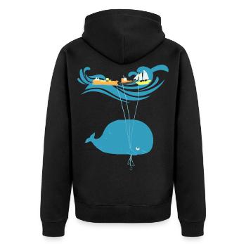 Funny Whale Balloon Sea Ship Kids Gift - Unisex Premium Organic Zip Hoodie - black - Back - Nico (187cm)