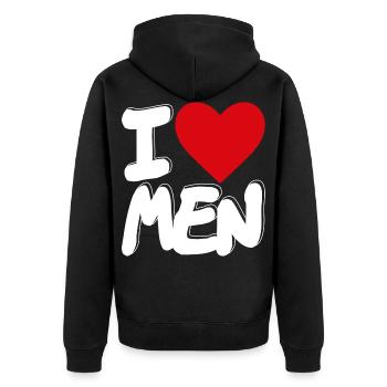 Ich bin schwul Ich liebe Männer - Unisex Premium Bio Zip Hoodie - Schwarz - Hinten - Nico (187cm)