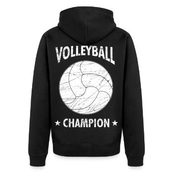 Volleyball Champion Volleyballer Sport Geschenk - Unisex Premium Bio Zip Hoodie - Schwarz - Hinten - Nico (187cm)