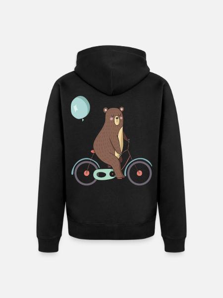 Bear on a bicycle - Unisex Premium Organic Zip Hoodie - black
