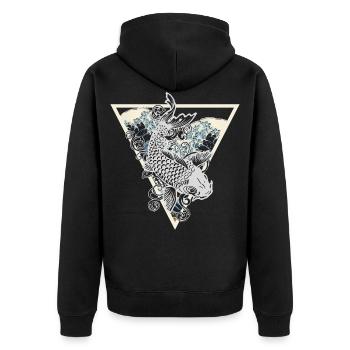 Koi Fisch Dreieck Japan Wasser Welle Geschenk - Unisex Premium Bio Zip Hoodie - Schwarz - Hinten - Nico (187cm)