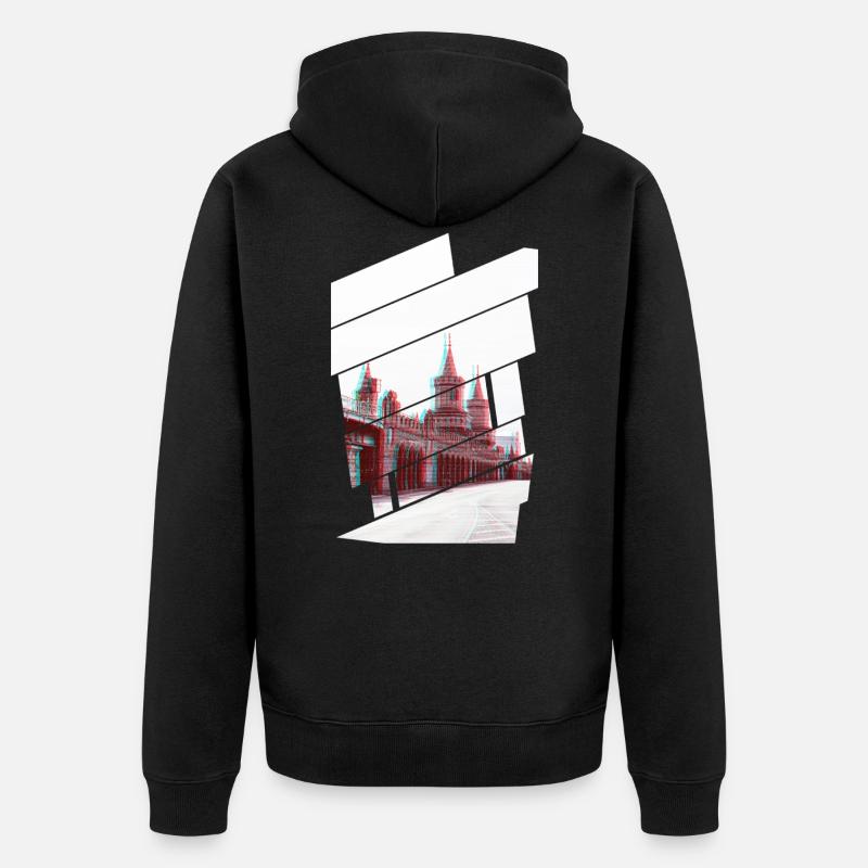 Berlin Oberbaumbrücke Glitch - Unisex Premium Bio Zip Hoodie - Schwarz