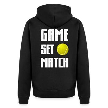 Tennis Tennisspieler Tennisplatz - Unisex Premium Bio Zip Hoodie - Schwarz - Hinten - Nico (187cm)