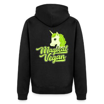 Magical Vegan Gift Vegan Vegetarian Unicorn - Unisex Premium Organic Zip Hoodie - black - Back - Nico (187cm)