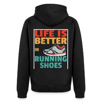 Sport Rennen Marathon sportlich Geschenk Fit - Unisex Premium Bio Zip Hoodie - Schwarz - Hinten - Nico (187cm)