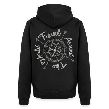 Reisen Work & Travel Abenteuer Kompass Geschenk - Unisex Premium Bio Zip Hoodie - Schwarz - Hinten - Nico (187cm)