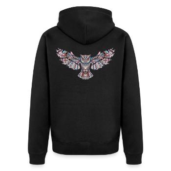 Eule in Mosaik - Unisex Premium Bio Zip Hoodie - Schwarz - Hinten - Nico (187cm)