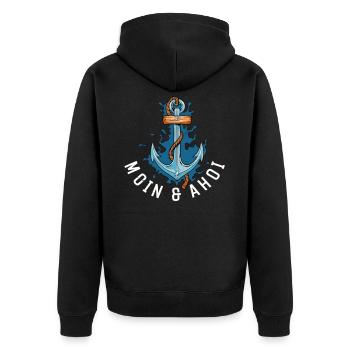 Moin & Ahoi - Unisex Premium Bio Zip Hoodie - Schwarz - Hinten - Nico (187cm)