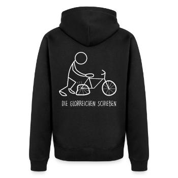 Fahrrad Die Glorreichen schieben - Unisex Premium Bio Zip Hoodie - Schwarz - Hinten - Nico (187cm)