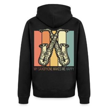 Saxophon Jazz Band - Unisex Premium Bio Zip Hoodie - Schwarz - Hinten - Nico (187cm)
