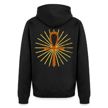 Antiquité, Egypte, Sphinx, pyramides, hiéroglyphe, antiquité - Veste à capuche bio Premium Unisexe - noir - Dos - Nico (187cm)