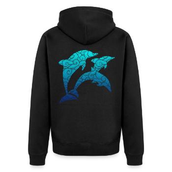 Delfin Ozean Wasser Meer Fisch Wellen Flipper - Unisex Premium Bio Zip Hoodie - Schwarz - Hinten - Nico (187cm)