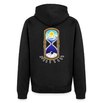 "TIME" - time - Unisex Premium Organic Zip Hoodie - black - Back - Nico (187cm)