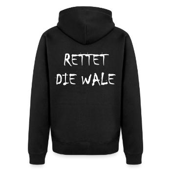 rettet die wale - Unisex Premium Bio Zip Hoodie - Schwarz - Hinten - Nico (187cm)
