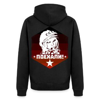 Juri Gagarin - Let's Go - Sowjet Vintage - Unisex Premium Bio Zip Hoodie - Schwarz - Hinten - Nico (187cm)