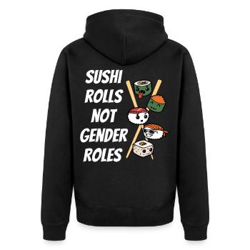 Anti Gender Sushi Rollen Anstatt Gender Rollen - Unisex Premium Bio Zip Hoodie - Schwarz - Hinten - Nico (187cm)