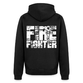 Feuerwehr Feuerwehrmann Beruf Feuer Löschen Brand - Unisex Premium Bio Zip Hoodie - Schwarz - Hinten - Nico (187cm)