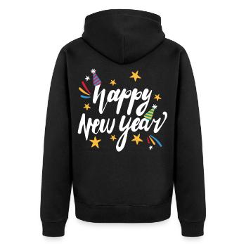 happy new year - Unisex Premium Bio Zip Hoodie - Schwarz - Hinten - Nico (187cm)