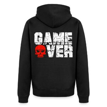 Game over - Unisex Premium Organic Zip Hoodie - black - Back - Nico (187cm)