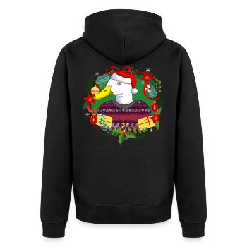 Ugly Christmas Ente in Weihnachtspulli mit Hut - Unisex Premium Bio Zip Hoodie - Schwarz - Hinten - Nico (187cm)