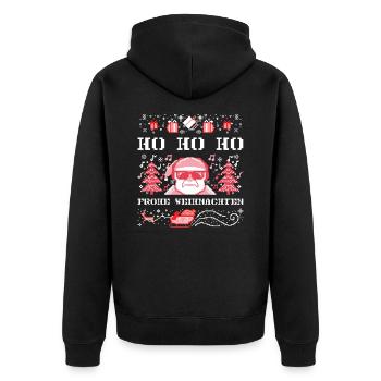 HO HO HO Frohe Weihnachten Shirt Geschenk - Unisex Premium Bio Zip Hoodie - Schwarz - Hinten - Nico (187cm)