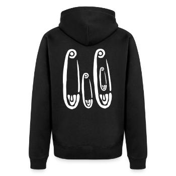 Nachwuchs kommt - Sicherheitsnadeln - Unisex Premium Bio Zip Hoodie - Schwarz - Hinten - Nico (187cm)