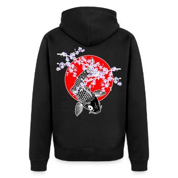 Cherry Blossoms SAKURA NISHIKIGOI Koi 1 - Unisex Premium Bio Zip Hoodie - Schwarz - Hinten - Nico (187cm)