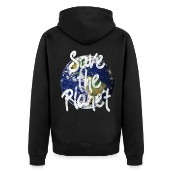 Save the Planet - Unisex Premium Bio Zip Hoodie - Schwarz - Hinten - Nico (187cm)