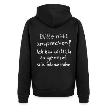 nicht ansprechen - Unisex Premium Bio Zip Hoodie - Schwarz - Hinten - Nico (187cm)