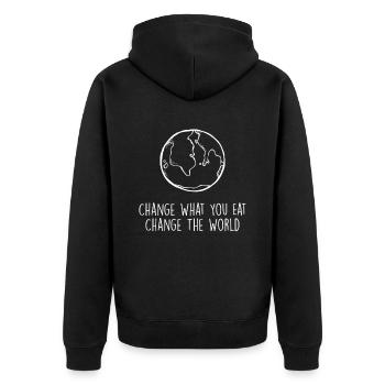 Vegan change what you eat VEGAN Tshirt - Unisex Premium Organic Zip Hoodie - black - Back - Nico (187cm)