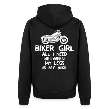 Biker Girl - Tout ce dont j'ai besoin entre mes jambes, c'est mon vélo - Veste à capuche bio Premium Unisexe - noir - Dos - Nico (187cm)