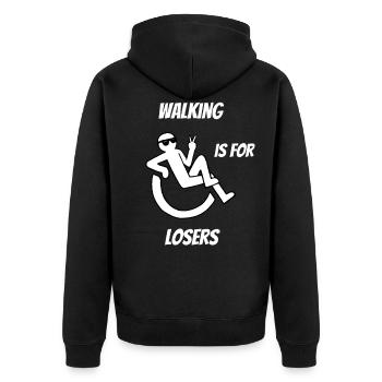 Wheelchair Disability Black Humor Gift - Unisex Premium Organic Zip Hoodie - black - Back - Nico (187cm)