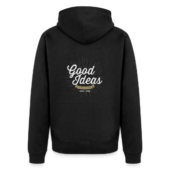 JOB: Gute Ideen - so gut wie neu / Geschenk - Unisex Premium Bio Zip Hoodie - Schwarz - Hinten - Nico (187cm)