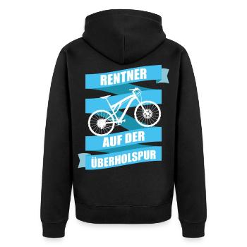 Rentner Sport Geschenk - Unisex Premium Bio Zip Hoodie - Schwarz - Hinten - Nico (187cm)