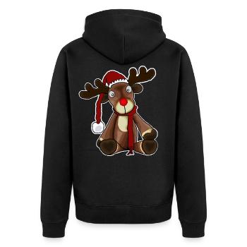 Rentier Weihnachtsmann Weihnachtsrentier Rudolf - Unisex Premium Bio Zip Hoodie - Schwarz - Hinten - Nico (187cm)